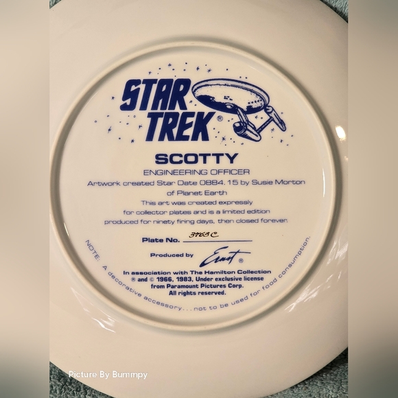 Vintage  Star Trek Hamilton Scotty Engineering Officer Plate In Original Box - Picture 6 of 7